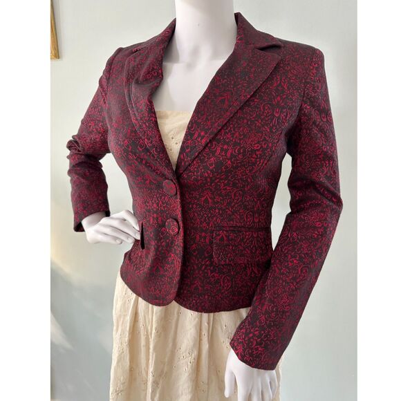 Vintage Y2k Apt. 9 Red and Black Damask Pattern Blazer Goth Suit Jacket size XS - Picture 5 of 11